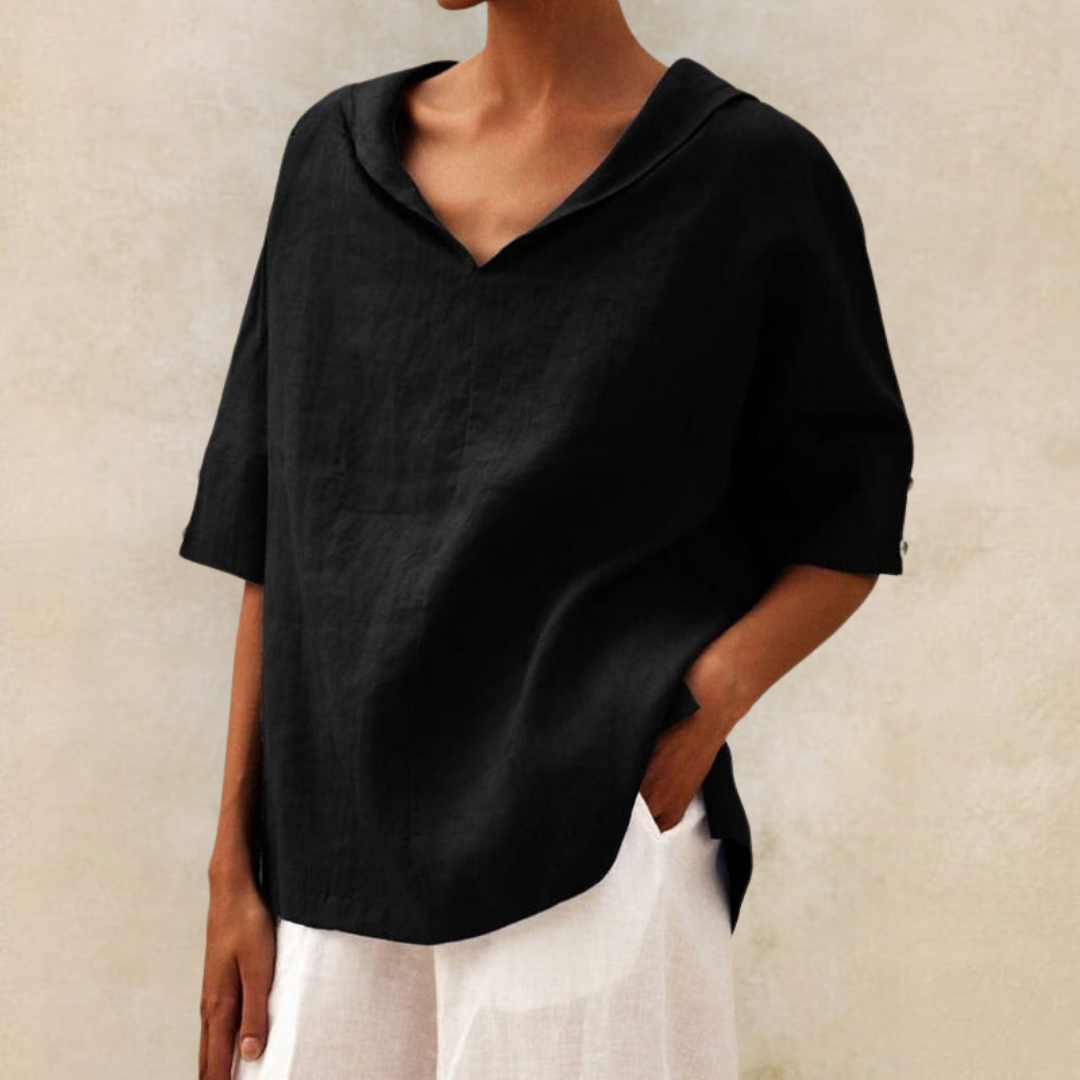 Relaxed V-Neck Linen Top with Casual Everyday Fit