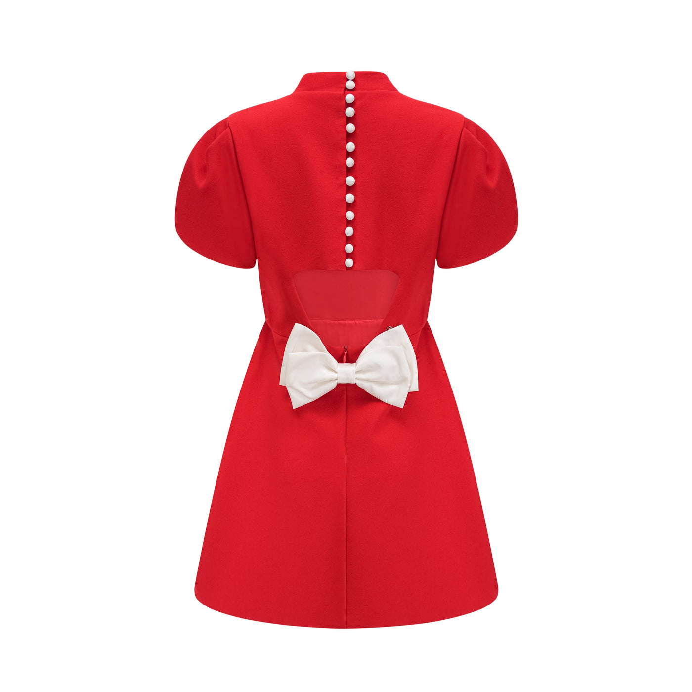 Anna red petal-sleeve cut-out bow mini dress