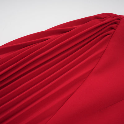 Valentine Red Pleated Maxi Dress with High Slit