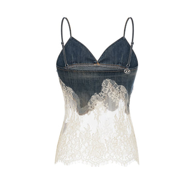 Sylvie lace-detail denim top & shorts matching set
