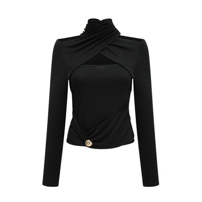 Odette black ruched stretch-jersey top