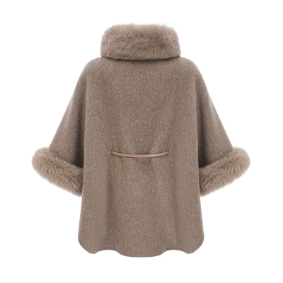 Chloris wool fur belted cape coat in Brown