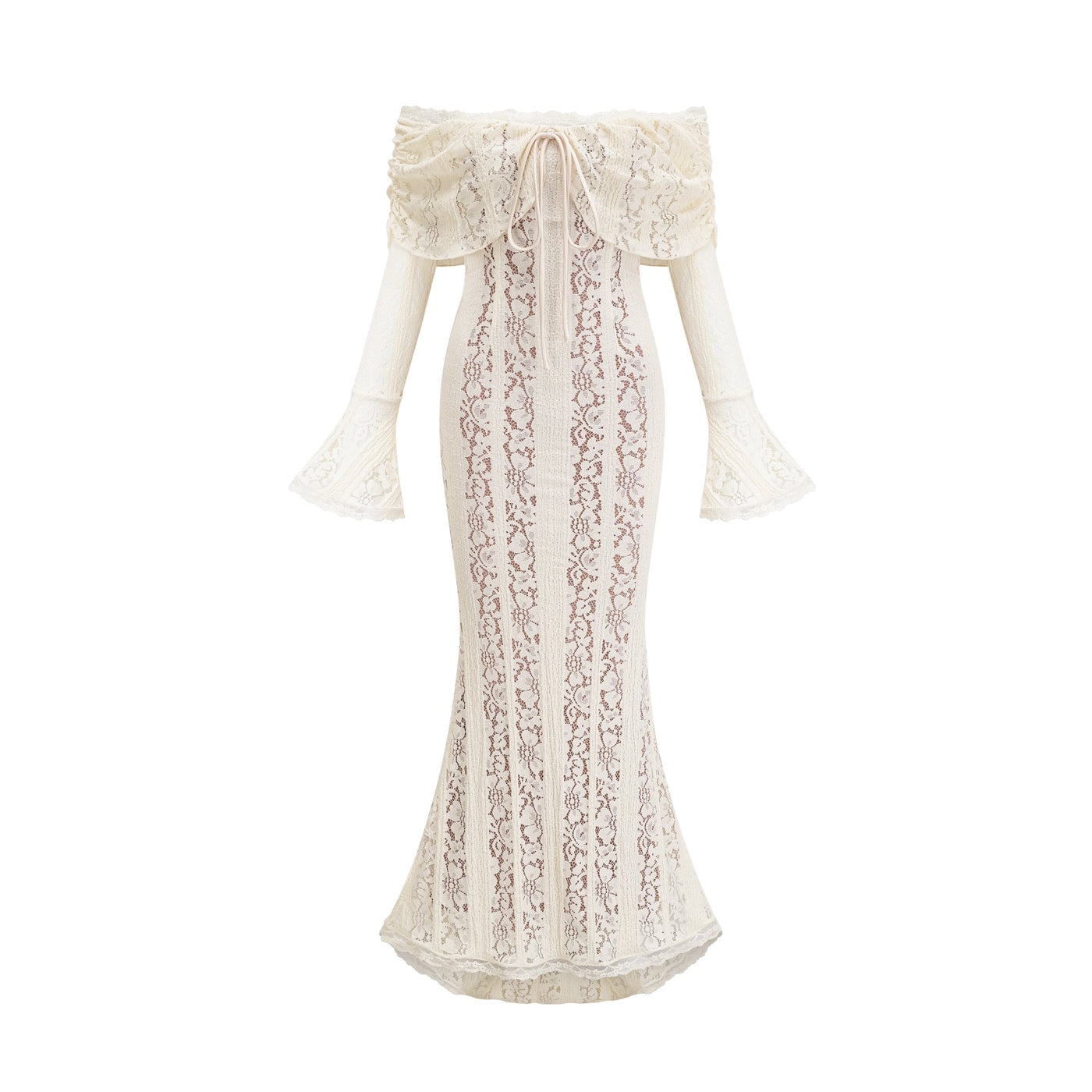 Émeline floral lace flared-cuff maxi dress in Neutrals