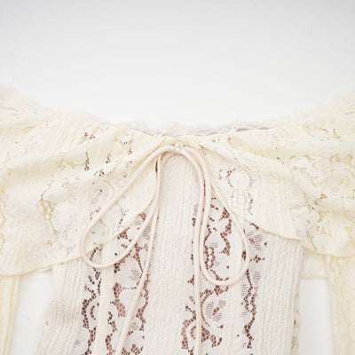 Émeline floral lace flared-cuff maxi dress in Neutrals