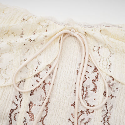 Émeline floral lace flared-cuff maxi dress in Neutrals
