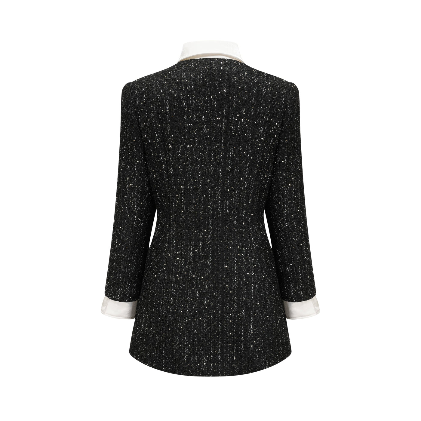 Audrey black sequin panelled tweed mini dress