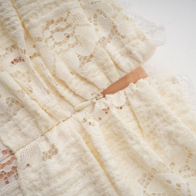 Émeline floral lace flared-cuff mini dress in Neutrals