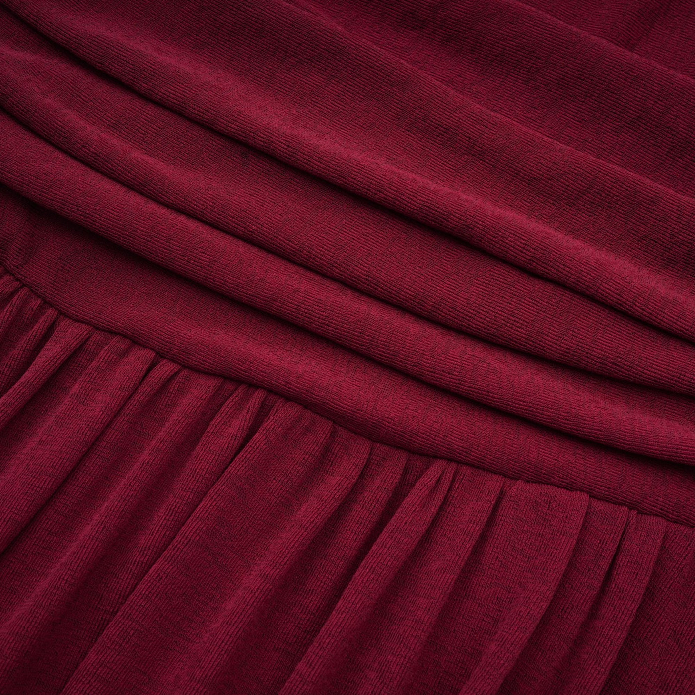 Camille Red Ruched Midi Dress with Flap Design Detail