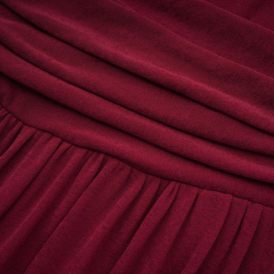 Camille Red Ruched Midi Dress with Flap Design Detail