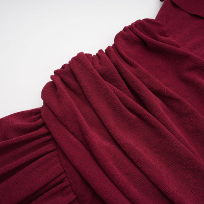 Camille Red Ruched Midi Dress with Flap Design Detail