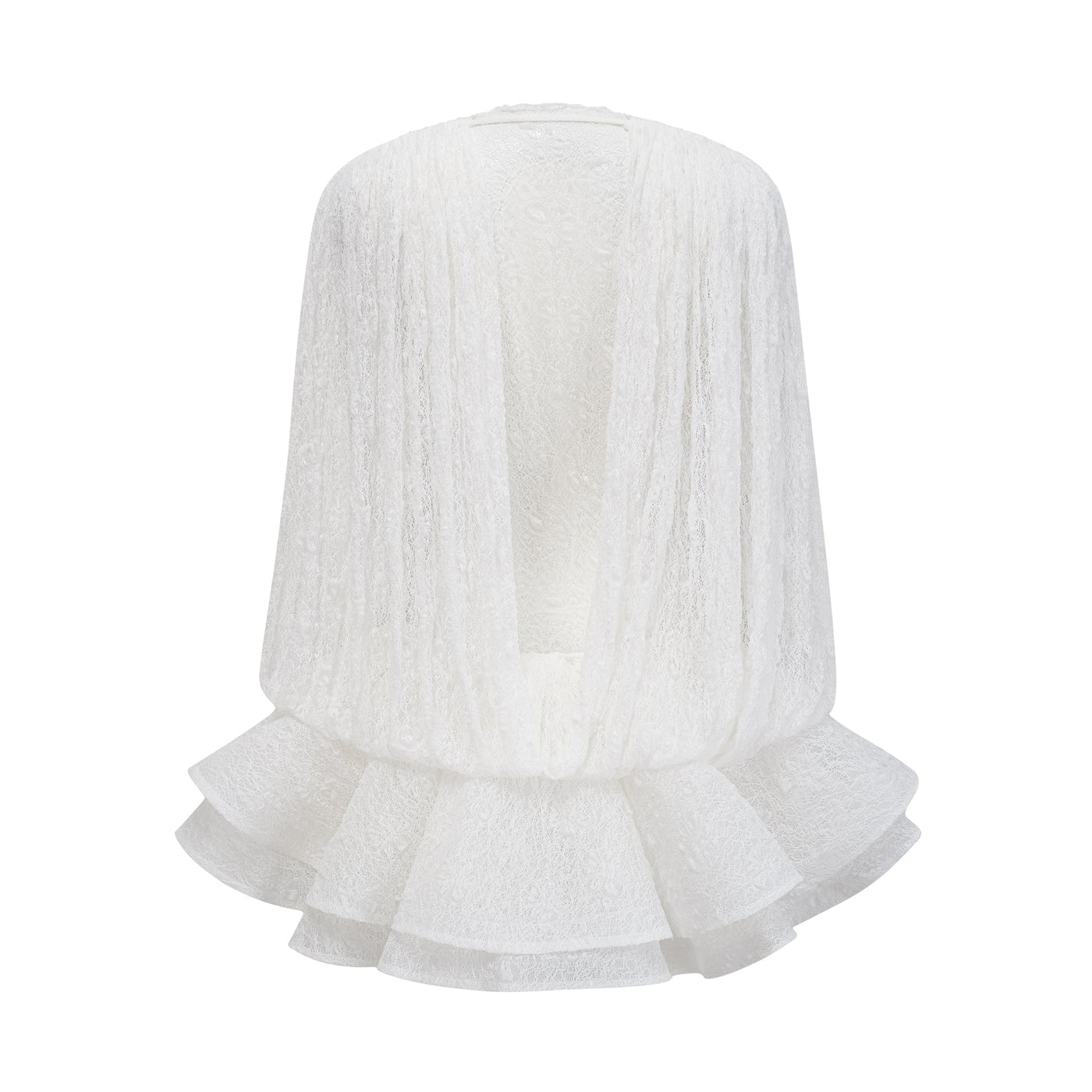 Isoline white semi-sheer lace top & shorts & dress matching set