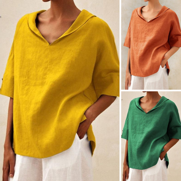 Relaxed V-Neck Linen Top with Casual Everyday Fit