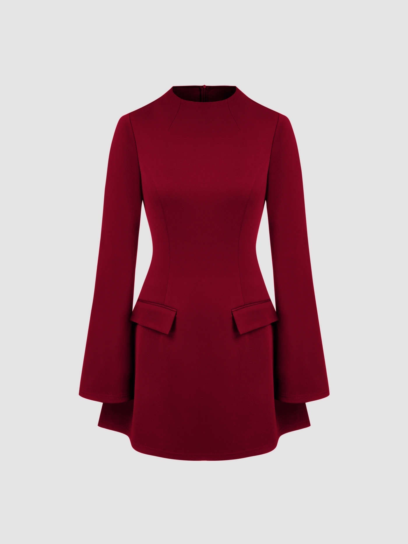 High Neck Solid Long Sleeve Mini Dress