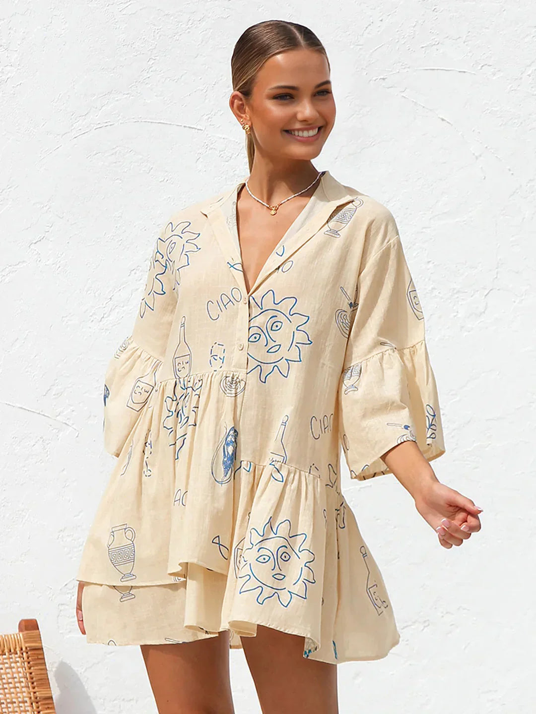 Casual Style Oversized Sun Print Short Dress