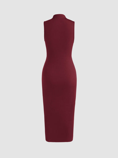 Sleeveless Round Neck Pleated Slit Dress