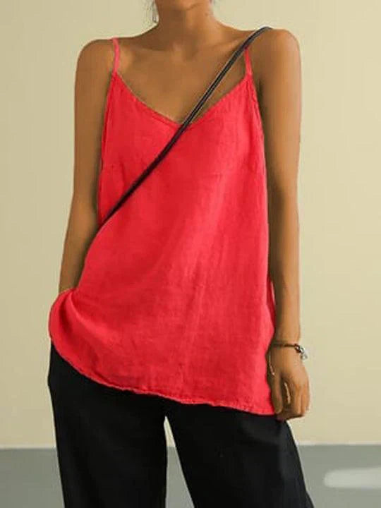 Linen Camisole Tank Top with Relaxed Lightweight Fit