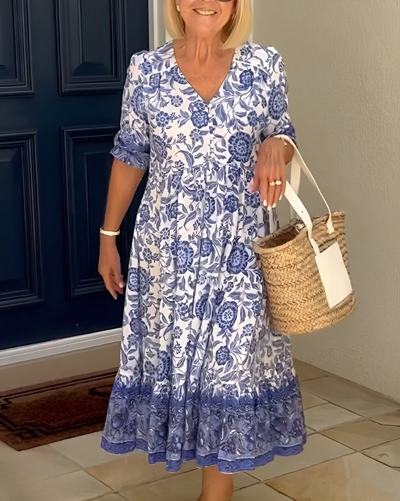 Anna Elegant Floral Dress with V-Neck