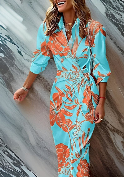 Olivia Printed Waist-Cinching Shirt Dress
