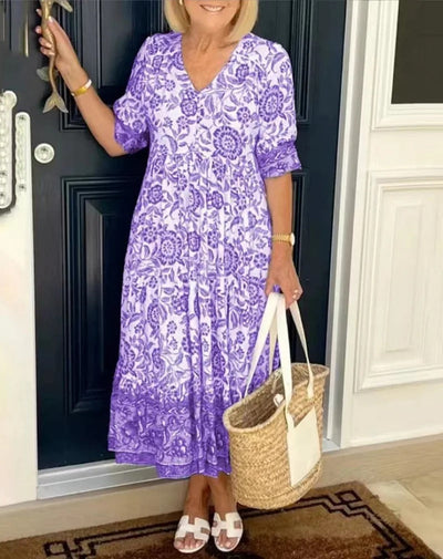 Anna Elegant Floral Dress with V-Neck