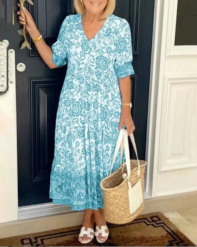 Anna Elegant Floral Dress with V-Neck