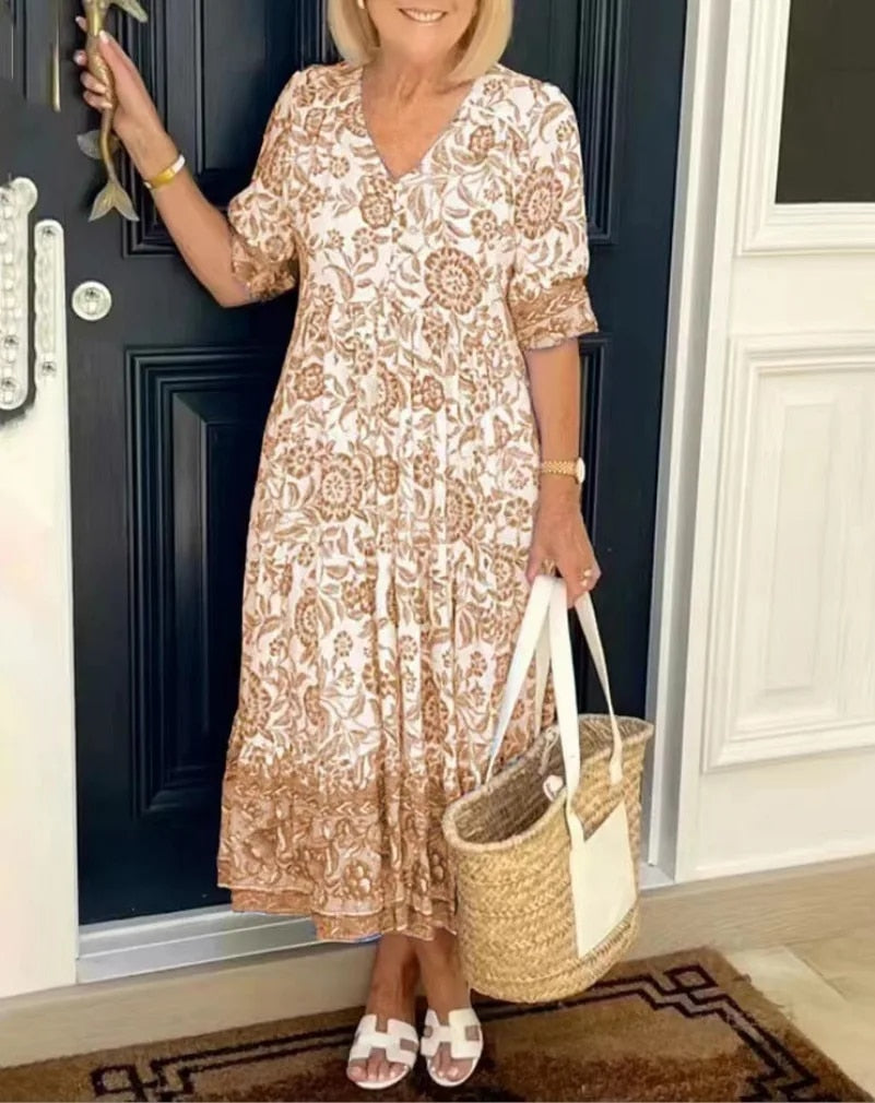 Anna Elegant Floral Dress with V-Neck