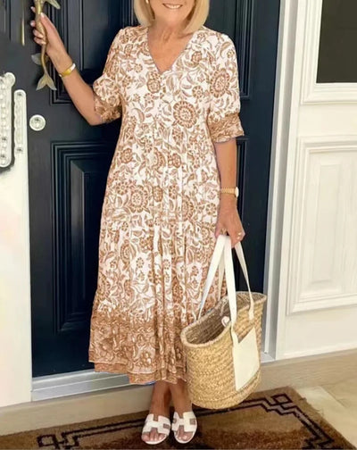 Anna Elegant Floral Dress with V-Neck