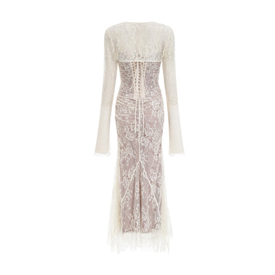 Valérie white floral lace mesh maxi dress