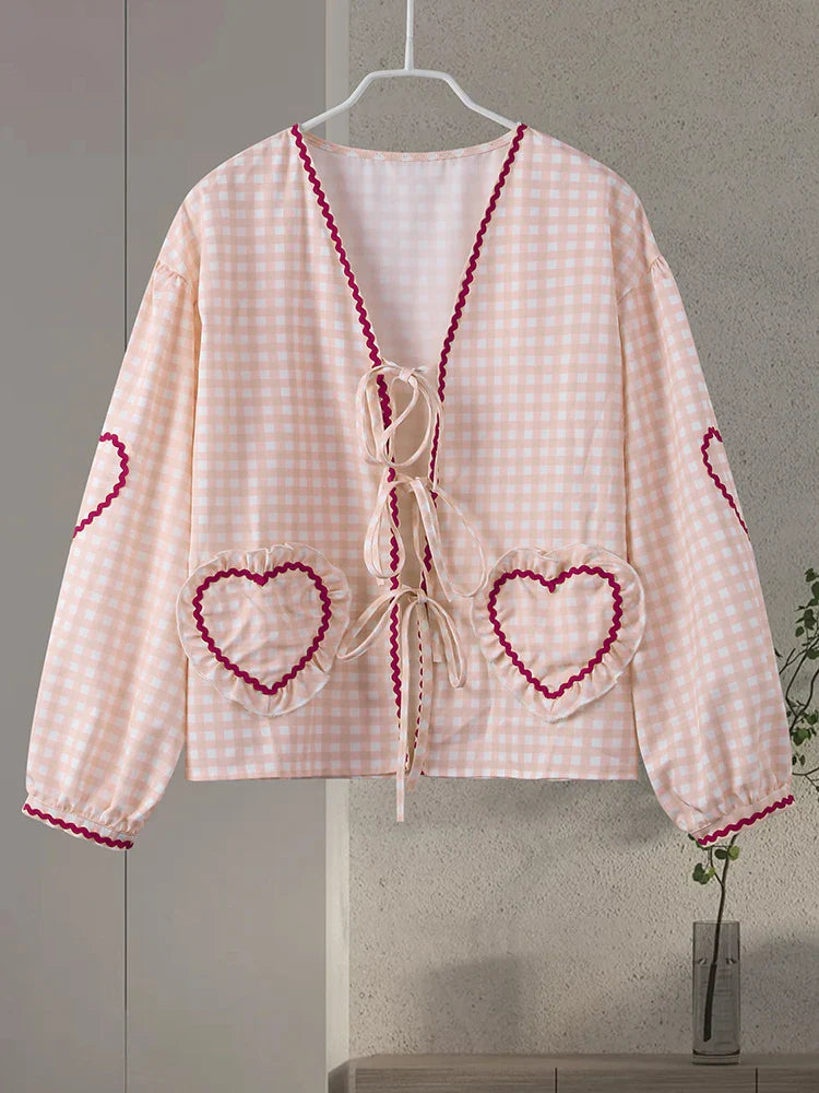 Heart Detail Button-Up Cardigan with Relaxed Fit