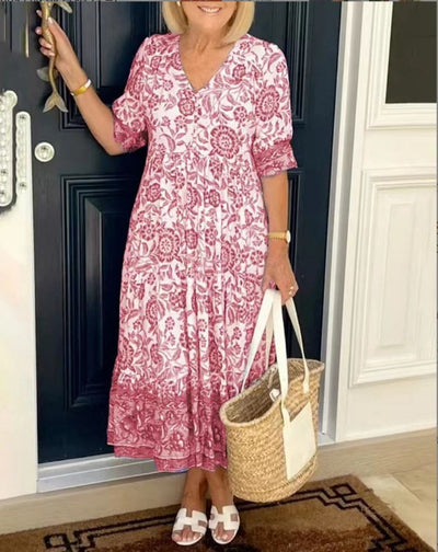 Anna Elegant Floral Dress with V-Neck