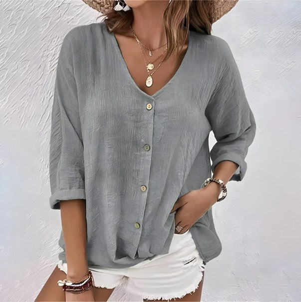 Button Front Linen Blouse with Relaxed Everyday Fit