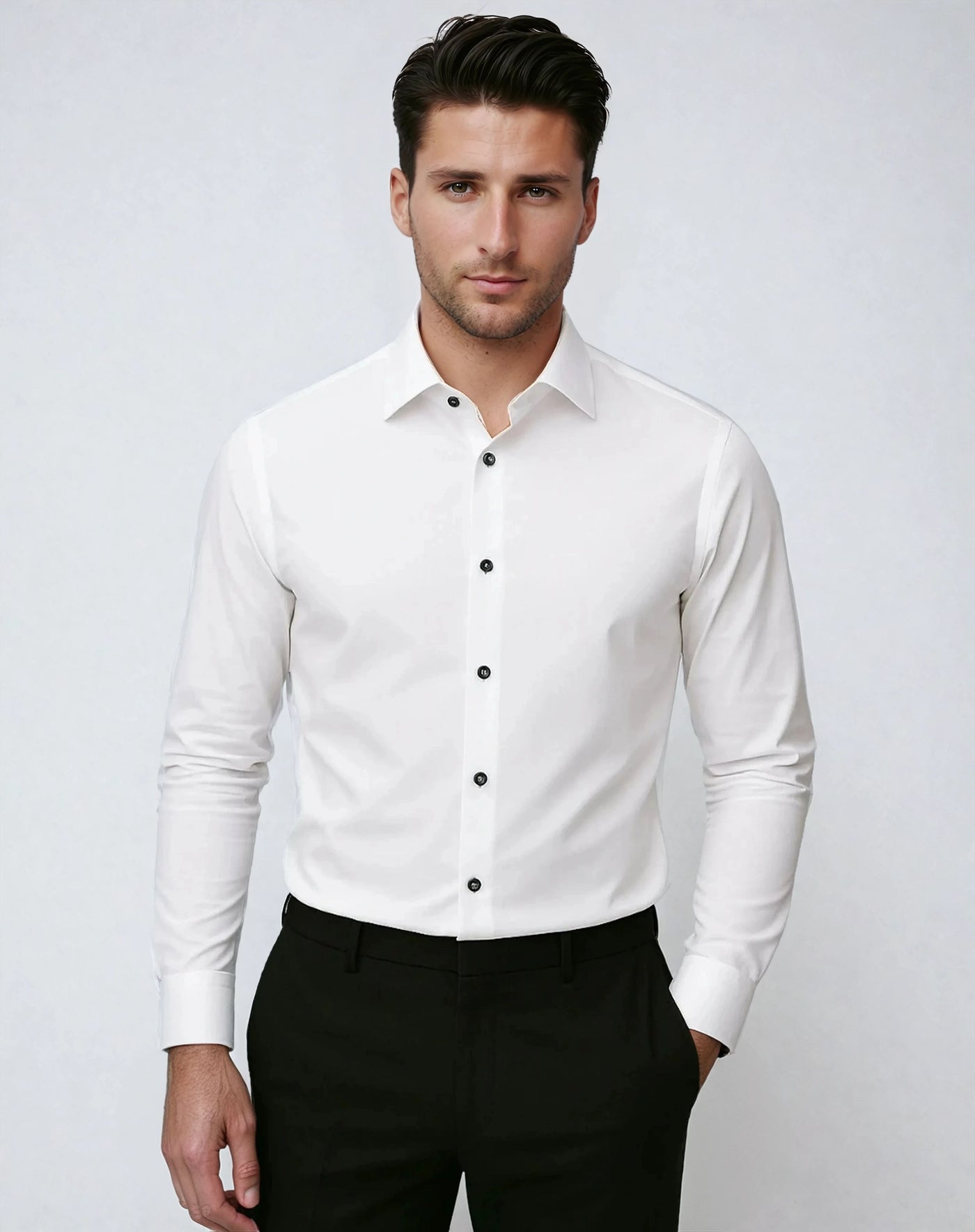 Polyester Stretch Shirt with Button Closure
