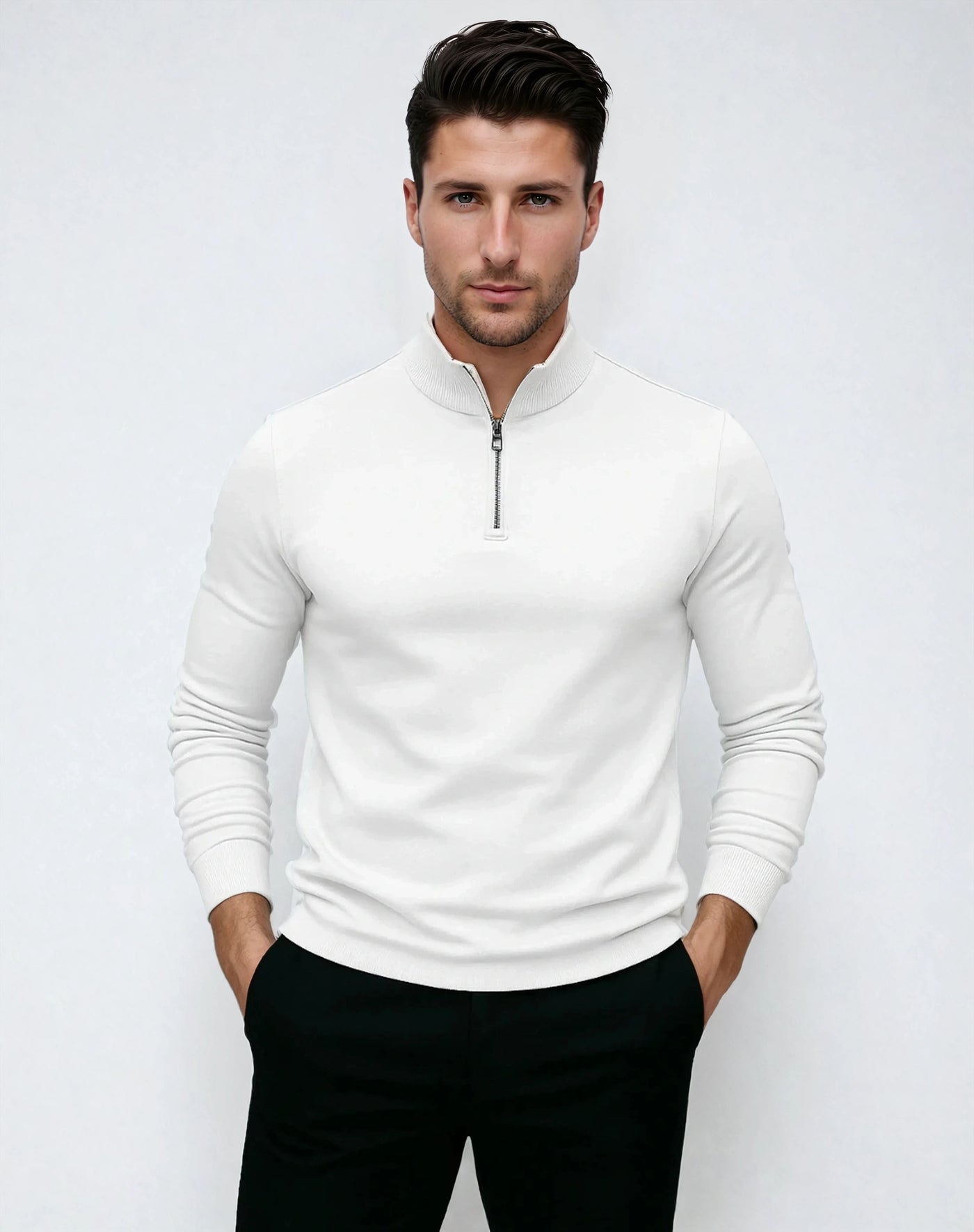 Polyester Zip Sweater with Low Collar