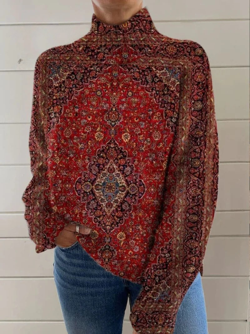 Women's Vintage Art Print Casual Pullover Sweater