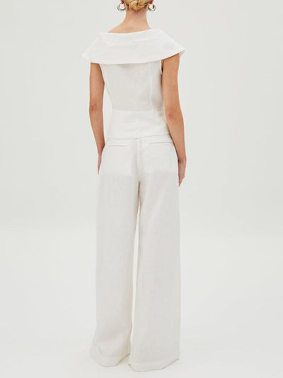 White Linen V-Neck Top and Pants Set