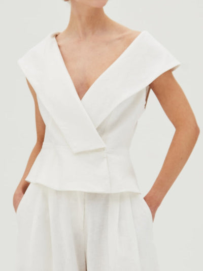 White Linen V-Neck Top and Pants Set