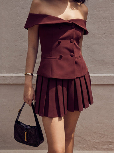 One-shoulder Suit Top With Pleated Skirt Suit