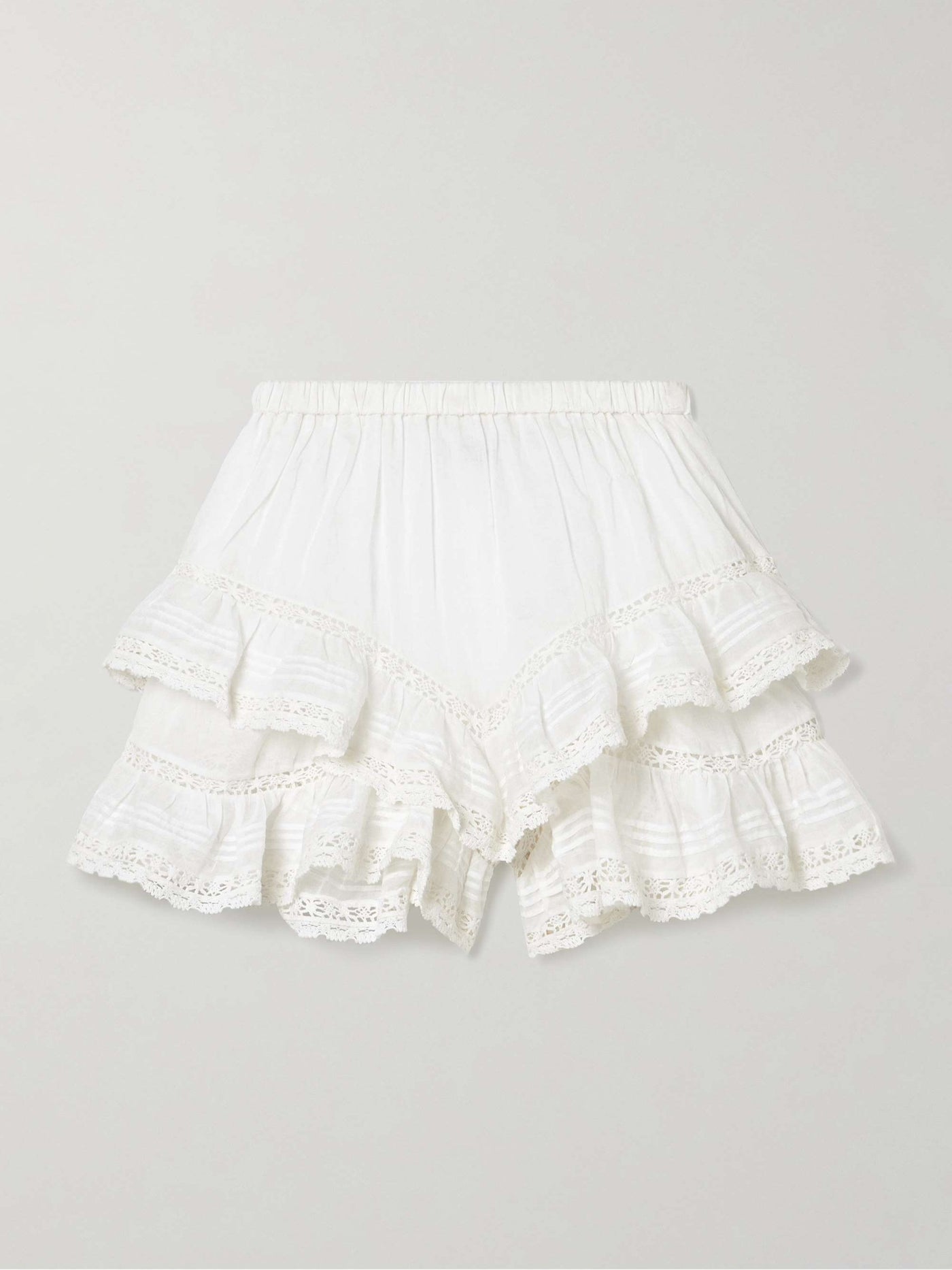 White Ruffled Lace Trim Cotton Shirt and Shorts Set