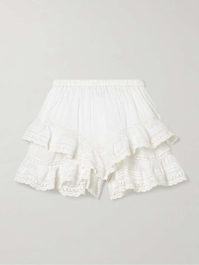 White Ruffled Lace Trim Cotton Shirt and Shorts Set