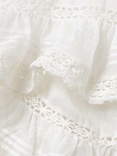 White Ruffled Lace Trim Cotton Shirt and Shorts Set