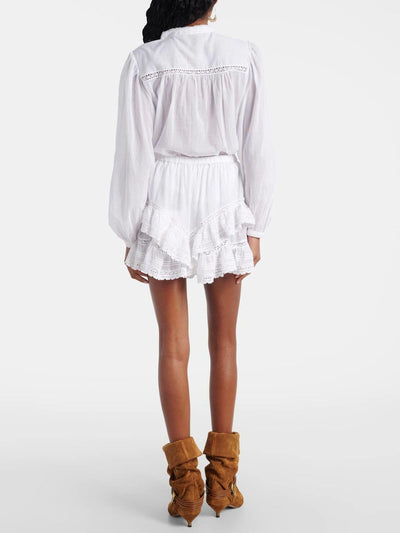 White Ruffled Lace Trim Cotton Shirt and Shorts Set