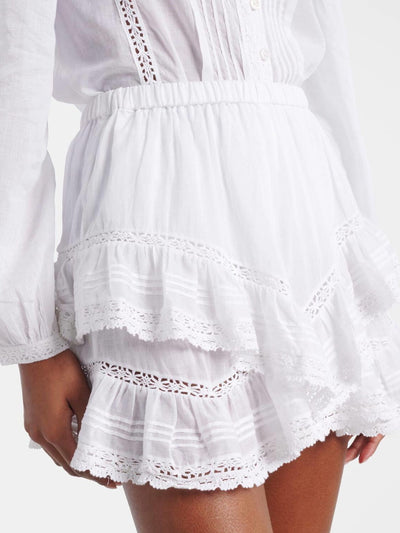 White Ruffled Lace Trim Cotton Shirt and Shorts Set