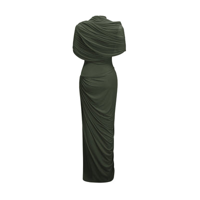 Catherine asymmetrical pleated maxi dress in Green