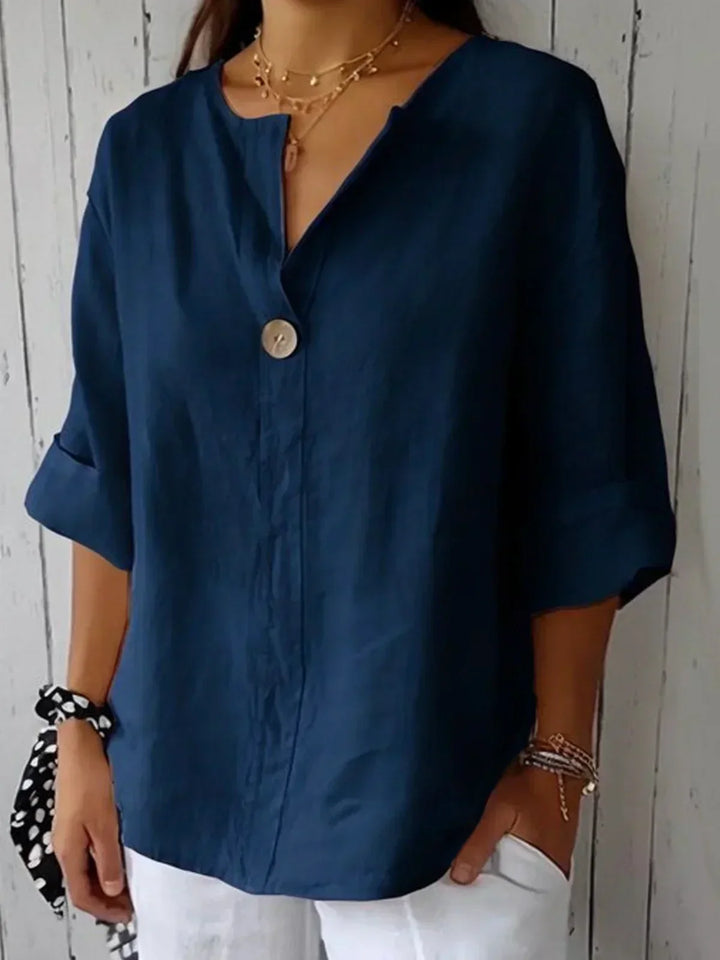 Relaxed Linen V-Neck Blouse with Effortless Everyday Fit