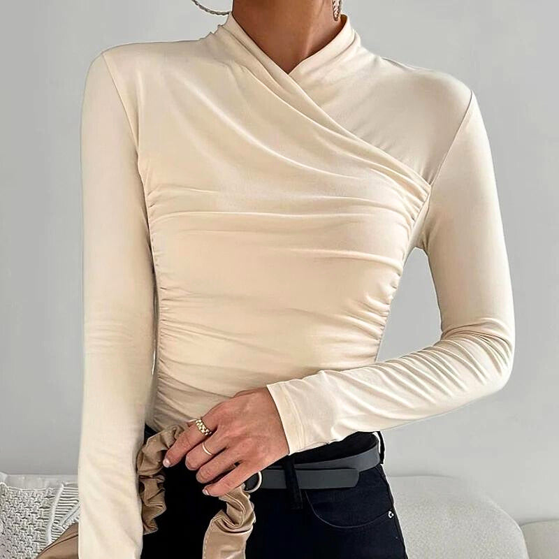 Wrap Style Long Sleeve Top with Elegant Slim Fit