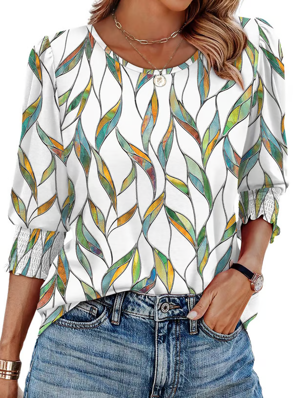 Printed Long Sleeve Blouse with Relaxed Everyday Fit