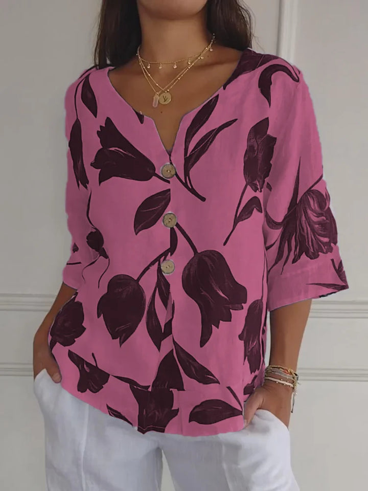 Floral Print V-Neck Blouse with Relaxed Everyday Fit