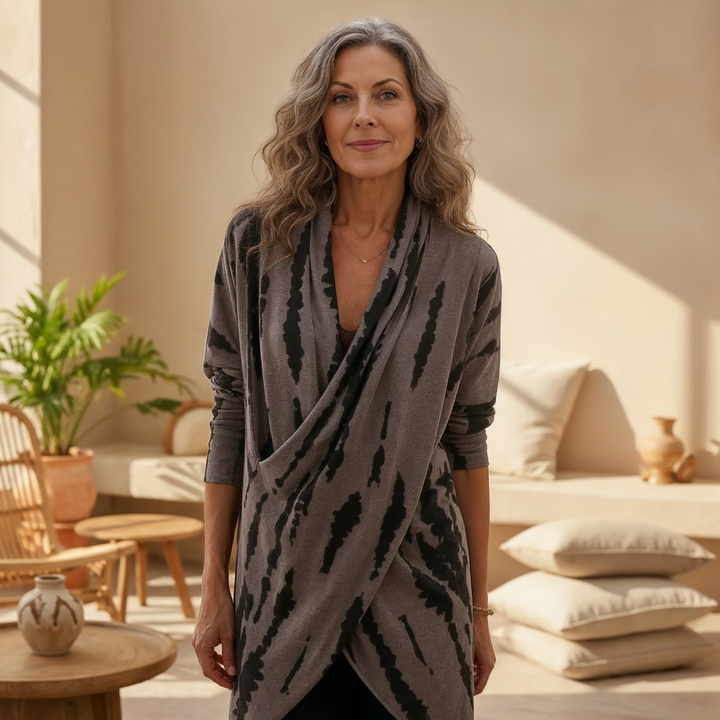 Printed Draped Cardigan with Relaxed Elegant Fit