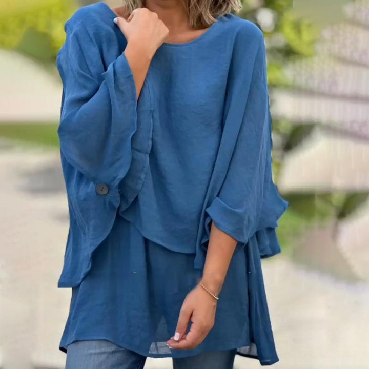 Flowy Layered Long Sleeve Blouse with Relaxed Fit