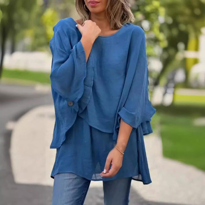 Flowy Layered Long Sleeve Blouse with Relaxed Fit