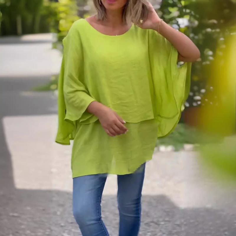 Flowy Layered Long Sleeve Blouse with Relaxed Fit